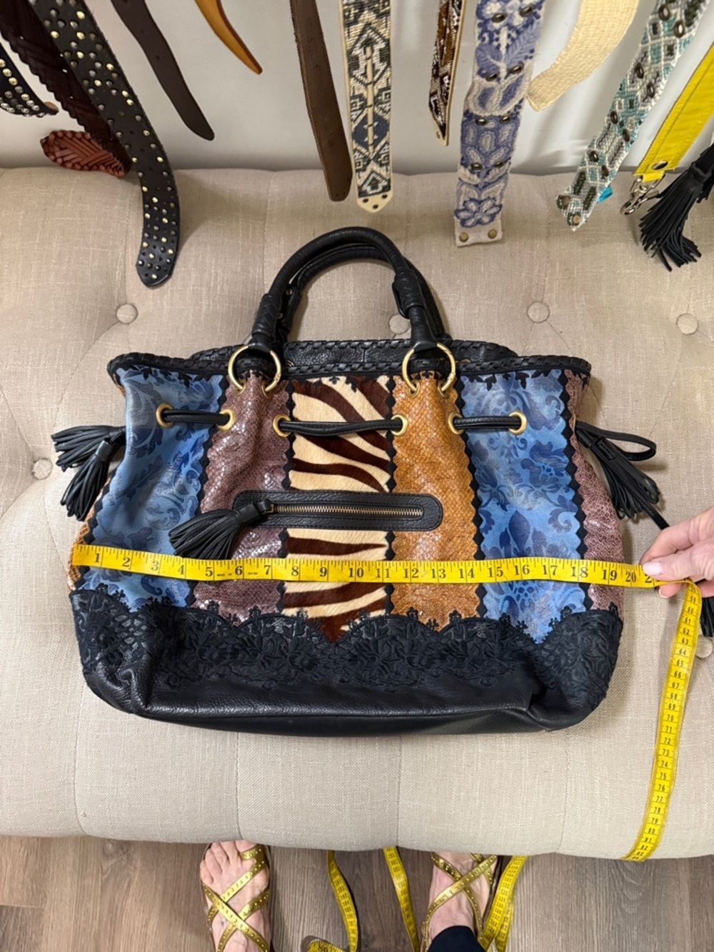 Isabella Fiore Vintage Leather and Patchwork Embroidered Handbag Purse - Picture 15 of 16